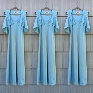 Vintage 1970's Two Piece Maxi Dress, Light Blue Strappy Dress w/ Matching Shrug